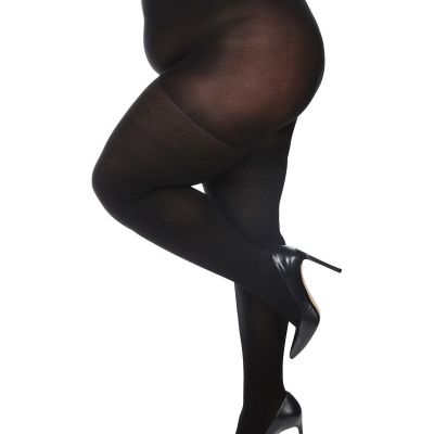 Women's Curvy Twin Rib Opaque Nylon Control Top Tights